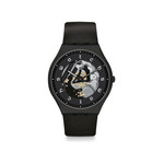 Montre Swatch mixte acier cuir noir - vue 1