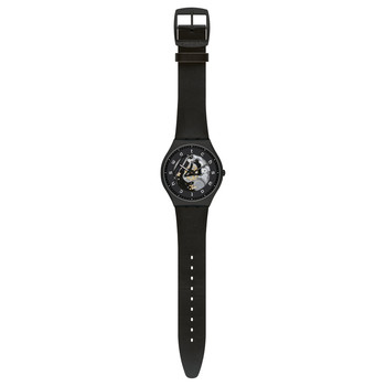 Swatch horloge van gemengd staal en zwart leer