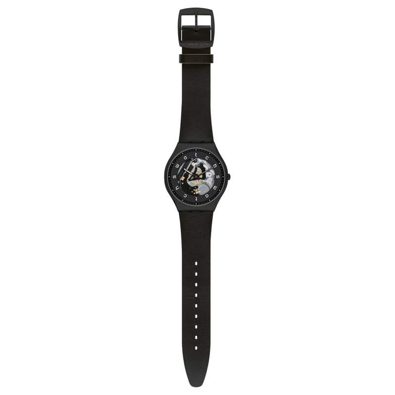 Montre Swatch mixte acier cuir noir - vue D1