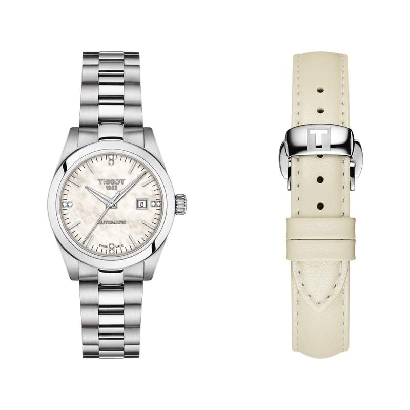 Montre Tissot femme acier cuir blanc - vue 1
