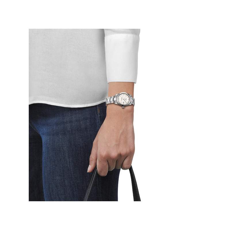 Montre Tissot femme acier cuir blanc - vue porté 1