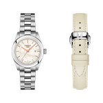 Montre Tissot femme acier cuir blance - vue 1