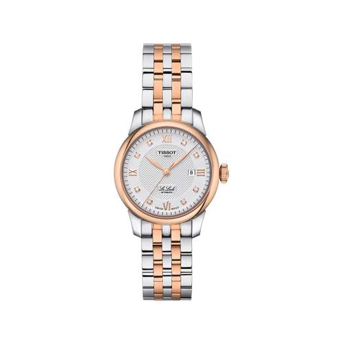TISSOT T-LADY LE LOCLE automatisch dameshorloge grijze wijzerplaat tweekleurig PVD armband