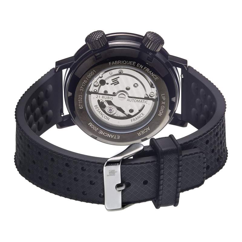 Montre Lip homme automatique acier caoutchouc noir - vue 3