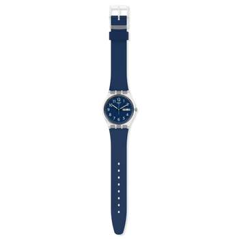 Swatch horloge, gemengd plastic en blauwe materialen van biologische oorsprong