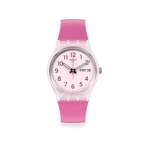 Swatch watch, mixed plastic and bio-sourced materials, pink