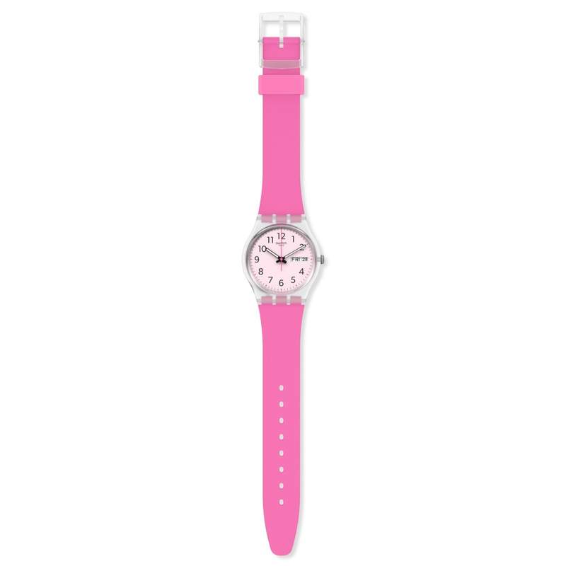 Montre Swatch mixte plastique matériaux biosourcés roses - vue D1