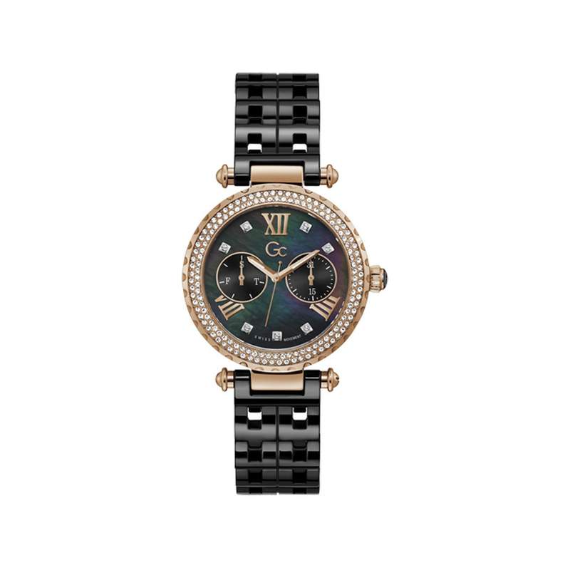 Montre Guess Collection femme acier doré rose céramique noire - vue 1
