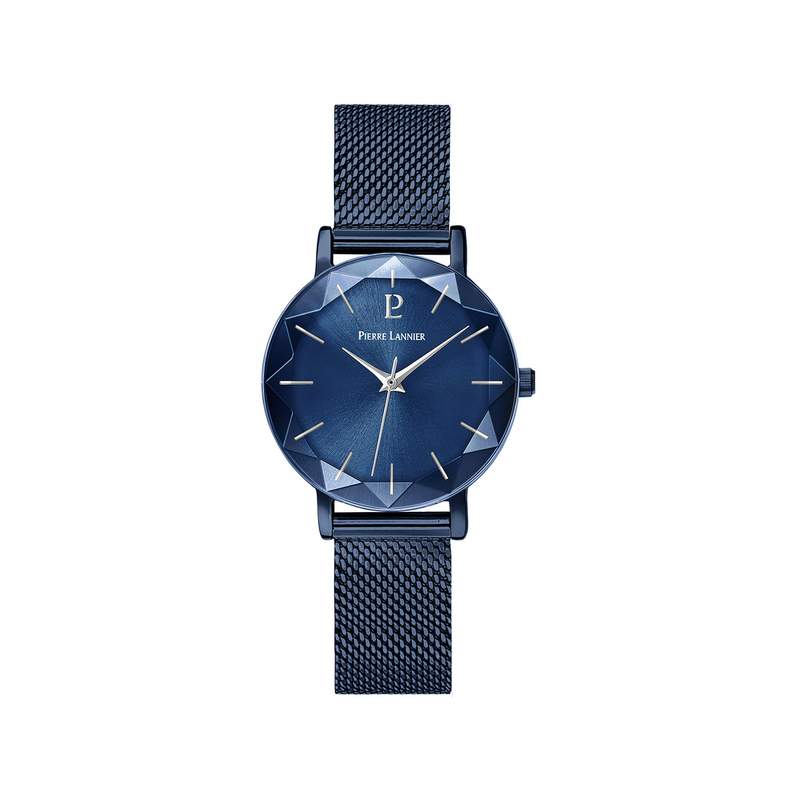 Montre Pierre Lannier femme acier bleu maille milanaise - vue 1