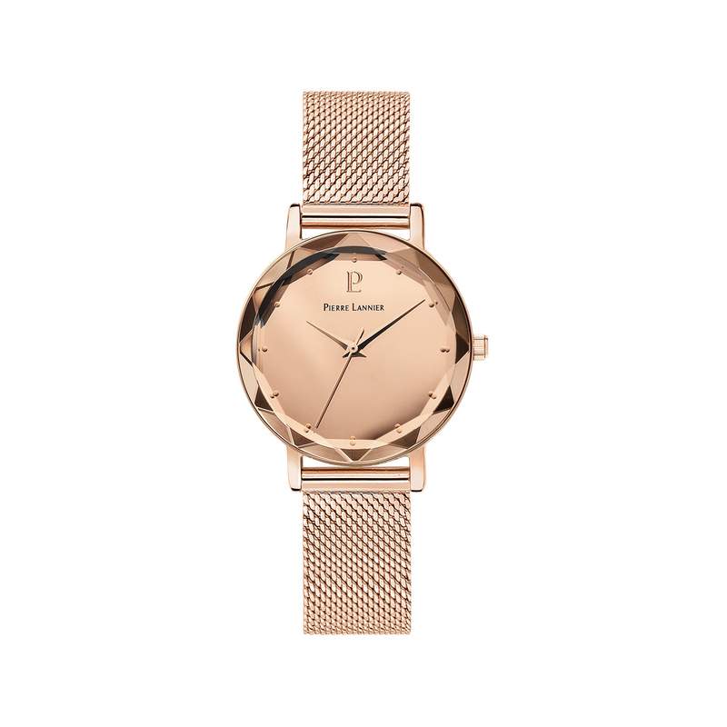 Montre Pierre Lannier femme acier doré rose maille milanaise - vue 1