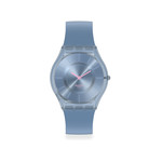 Montre Swatch femme matériau biosourcé et silicone bleu - vue 1