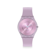 Montre Swatch femme matériau biosourcé et silicone violet