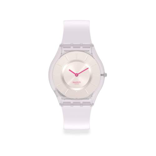 Montre Swatch femme matériau biosourcé et silicone creamy