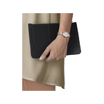 Montre TISSOT T-LADY BELLISSIMA SMALL LADY femme cadran gris bracelet acier bicolore doré rose - vue porté 1