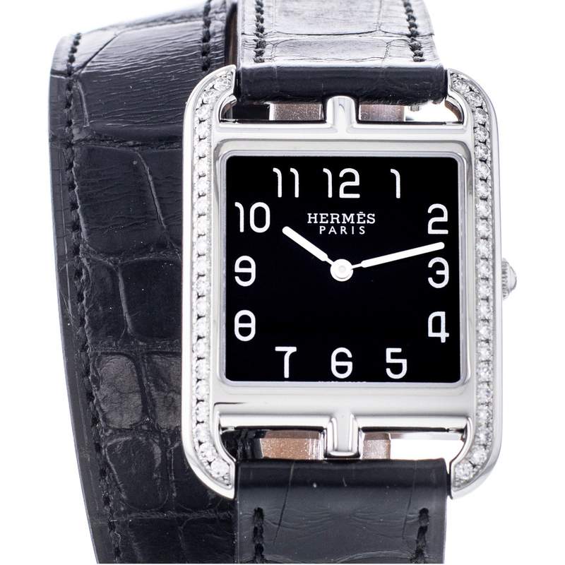 Montre d'occasion Hermès Cape Cod femme acier bracelet cuir noir - vue 1