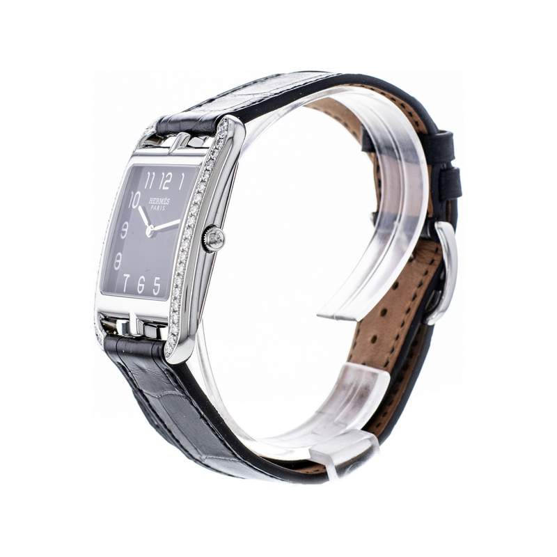 Montre d'occasion Hermès Cape Cod femme acier bracelet cuir noir - vue 2