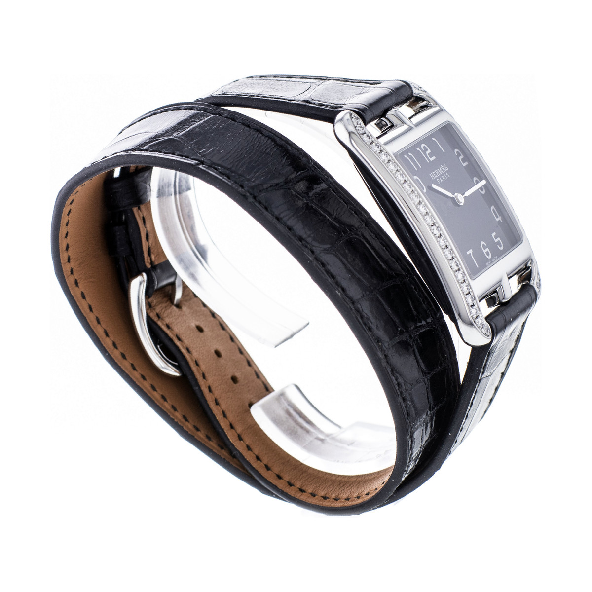 Montre d'occasion Hermès Cape Cod femme acier bracelet cuir noir - vue 4