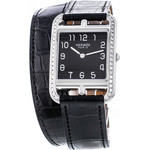 Montre d'occasion Hermès Cape Cod femme acier bracelet cuir noir - vue D1
