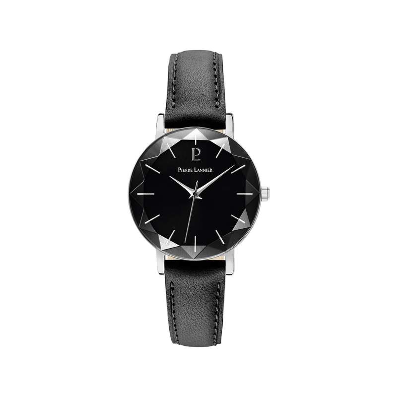 Montre Pierre Lannier femme acier bracelet cuir noir - vue 1