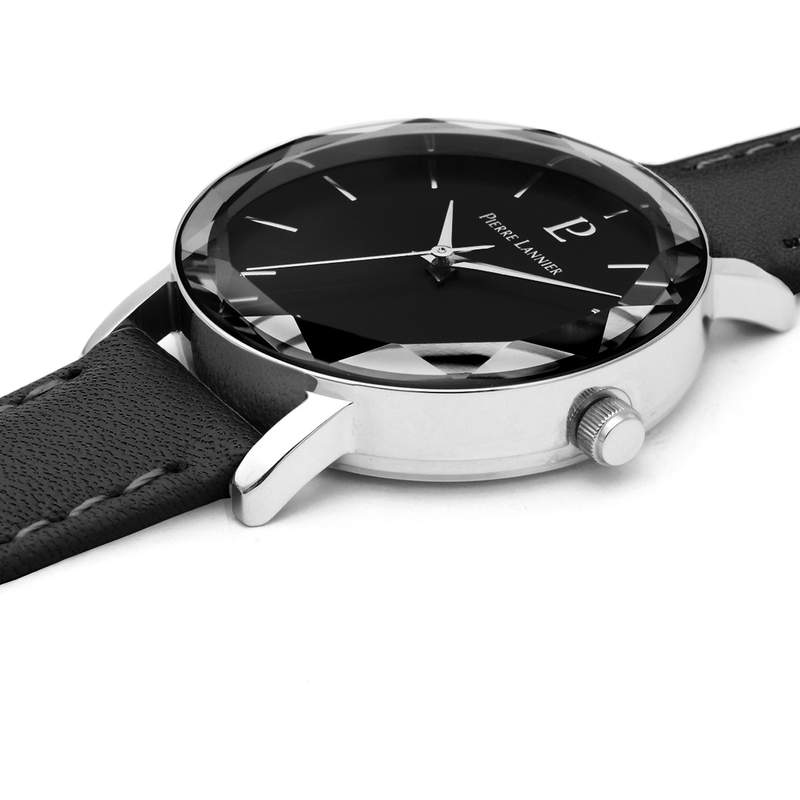 Montre Pierre Lannier femme acier bracelet cuir noir - vue 2