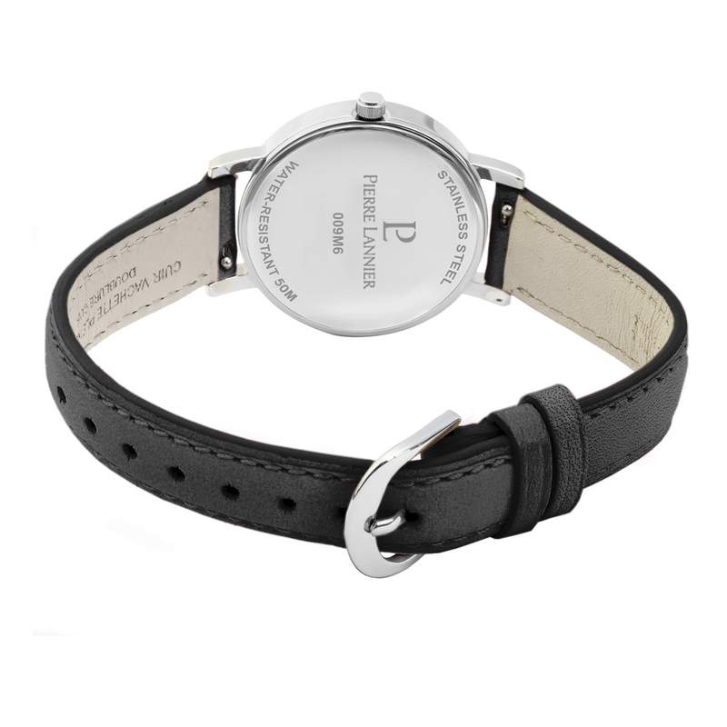 Montre Pierre Lannier femme acier bracelet cuir noir - vue 3