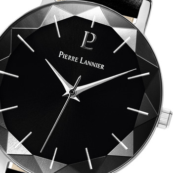 Montre Pierre Lannier femme acier bracelet cuir noir