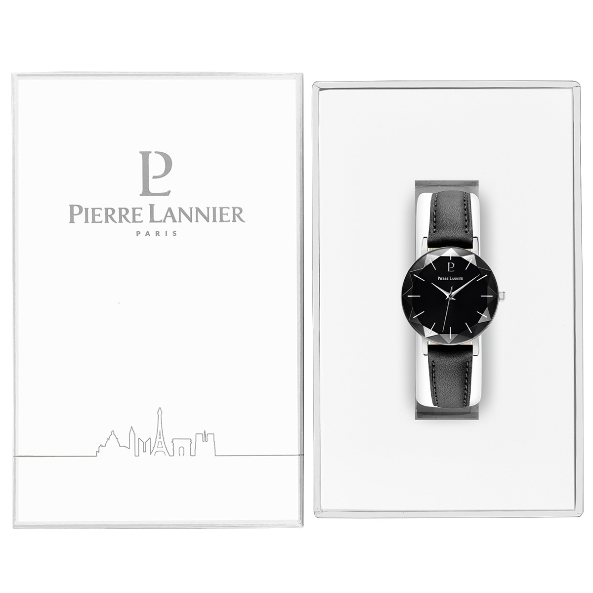 Montre Pierre Lannier femme acier bracelet cuir noir - vue D2