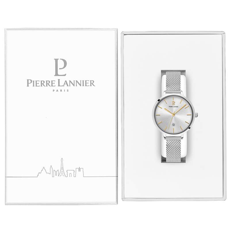 Montre Pierre Lannier femme acier bracelet maille milanaise - vue D2