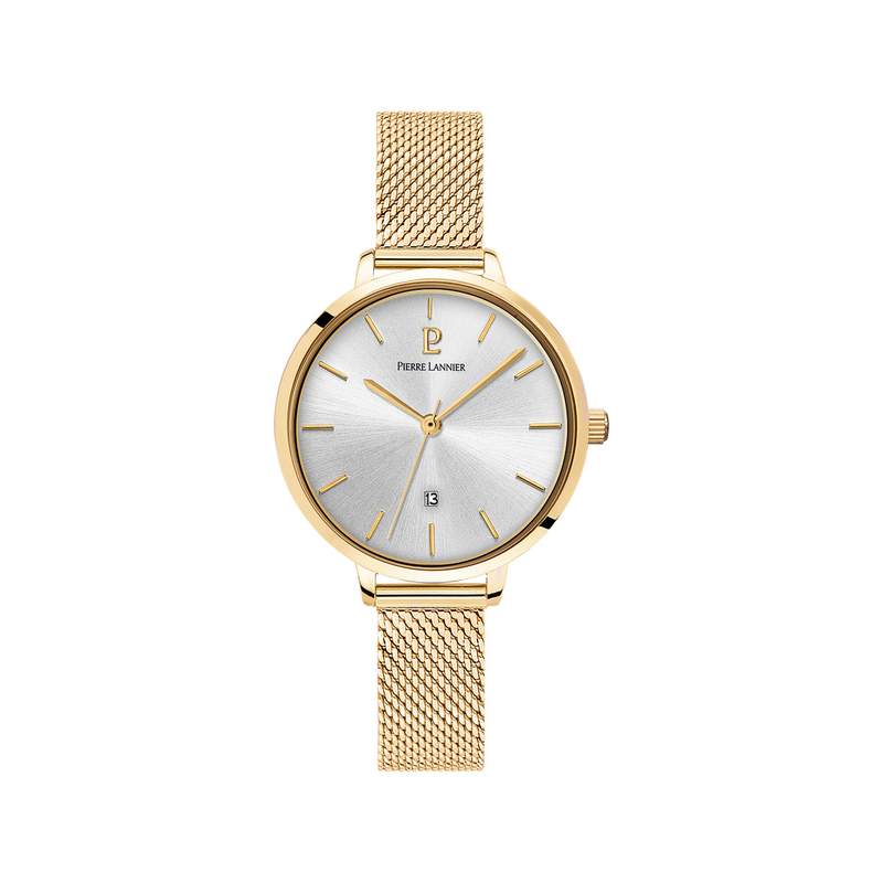 Montre Pierre Lannier femme acier doré jaune maille milanaise - vue 1
