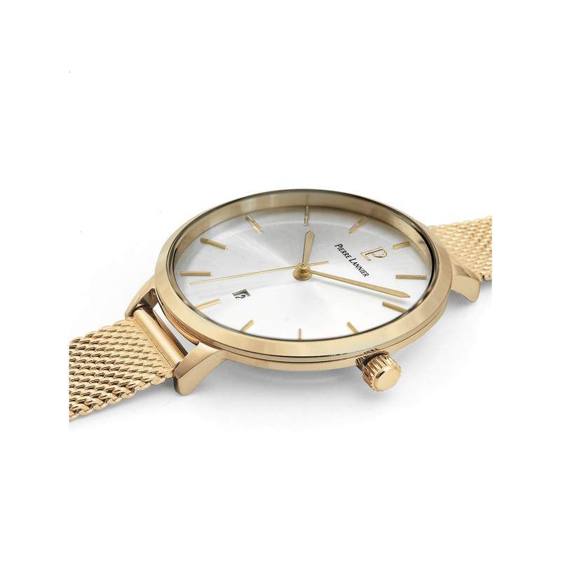 Montre Pierre Lannier femme acier doré jaune maille milanaise - vue 2