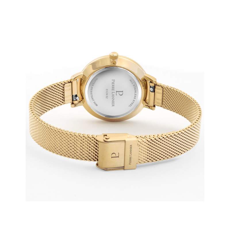 Montre Pierre Lannier femme acier doré jaune maille milanaise - vue 3