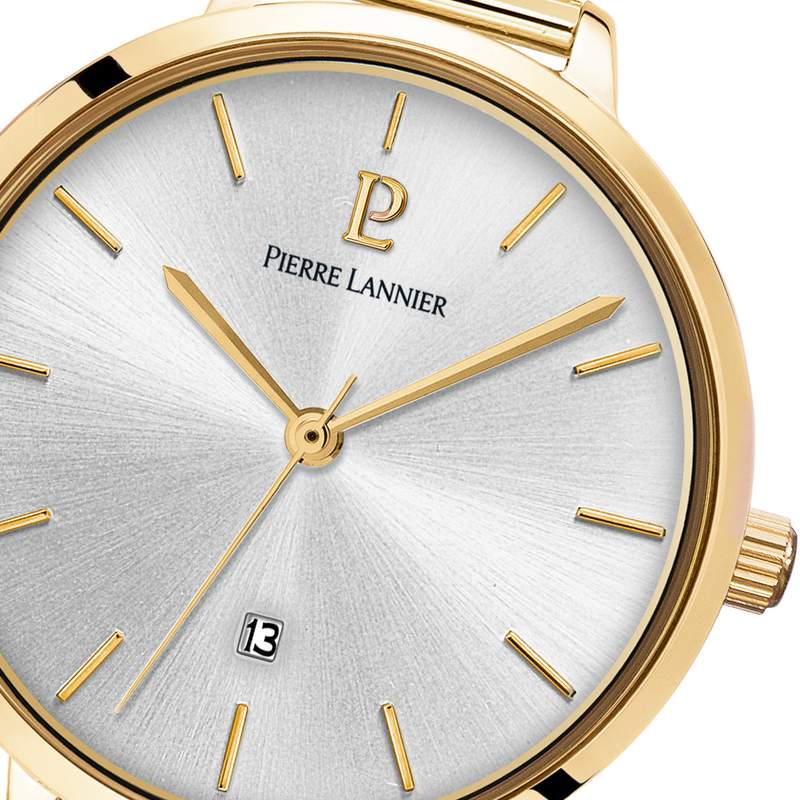 Montre Pierre Lannier femme acier doré jaune maille milanaise - vue D1