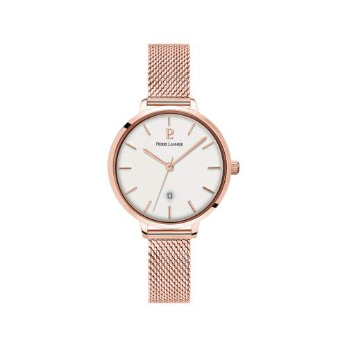 Montre Pierre Lannier femme acier doré rose bracelet maille milanaise