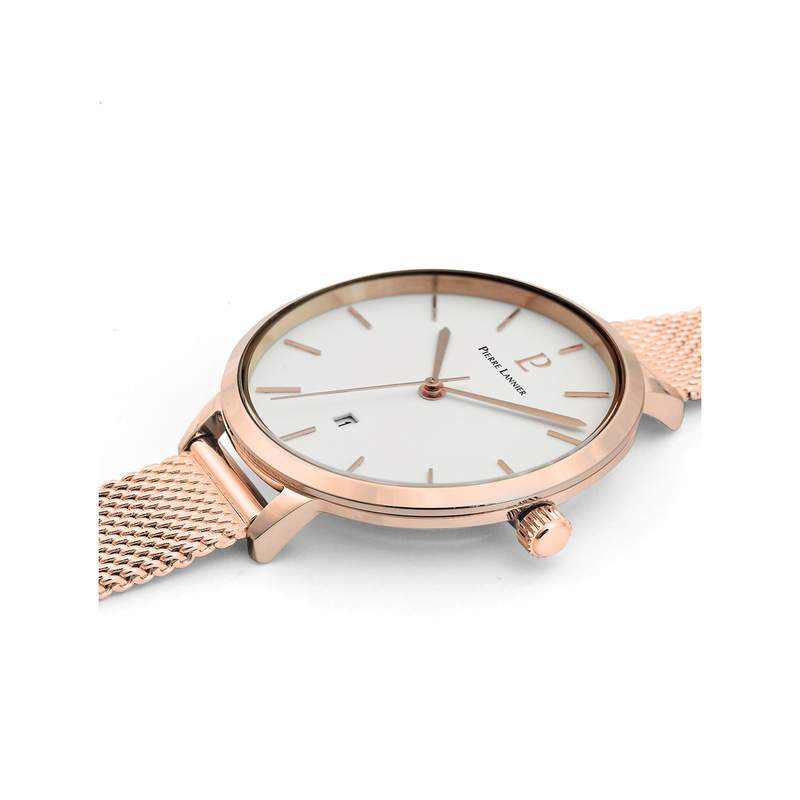 Montre Pierre Lannier femme acier doré rose bracelet maille milanaise - vue 2