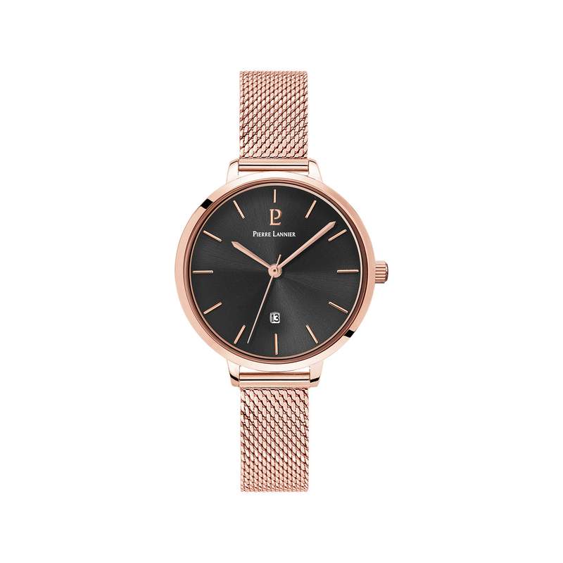Montre Pierre Lannier femme acier doré rose bracelet maille milanaise - vue 1