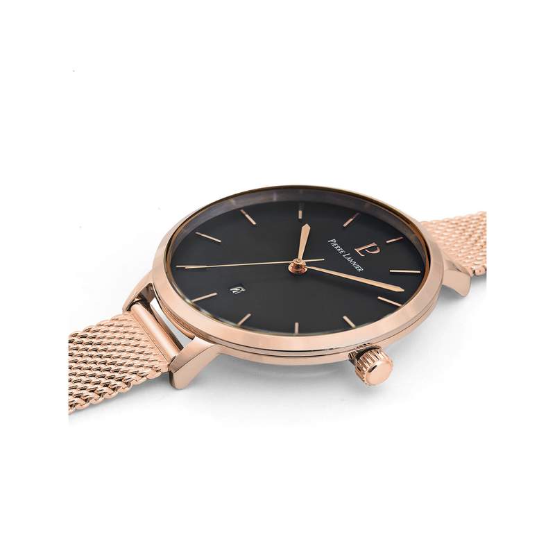 Montre Pierre Lannier femme acier doré rose bracelet maille milanaise - vue 2