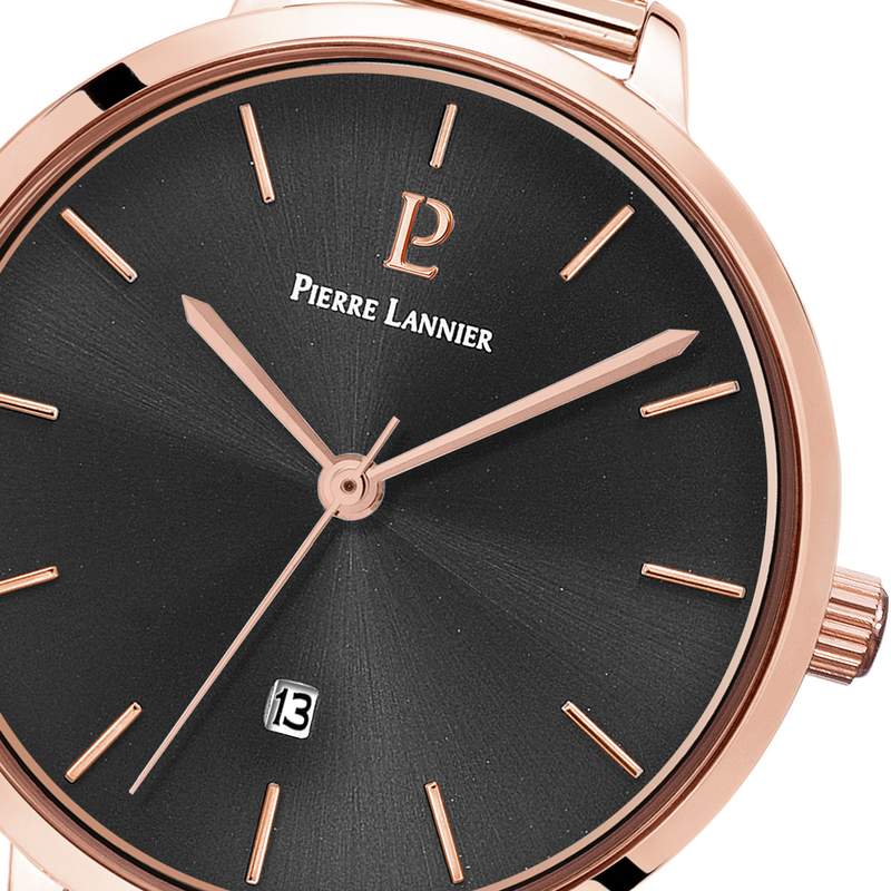 Montre Pierre Lannier femme acier doré rose bracelet maille milanaise - vue D1