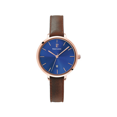Montre Pierre Lannier femme acier doré rose bracelet cuir marron