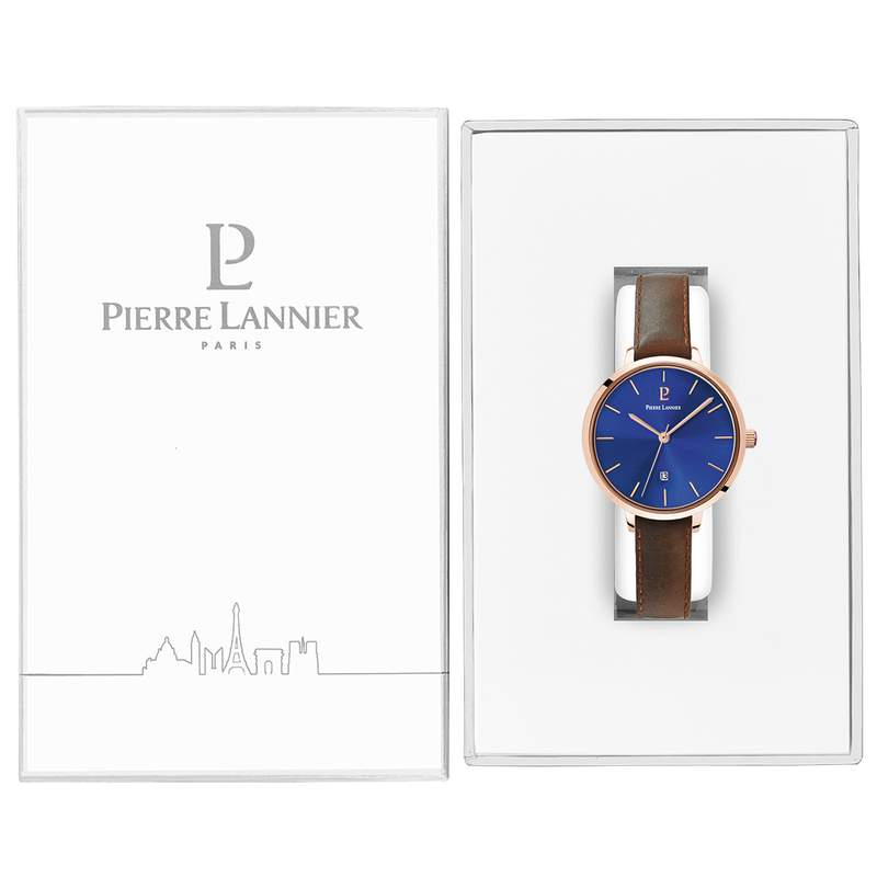 Montre Pierre Lannier femme acier doré rose bracelet cuir marron - vue D2