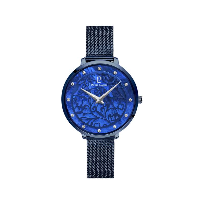 Montre Pierre Lannier femme acier doré rose bracelet acier bleu maille milanaise - vue 1