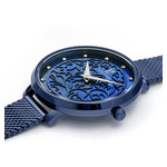 Pierre Lannier women's pink gold stainless steel watch with blue Milanese mesh bracelet - view 2