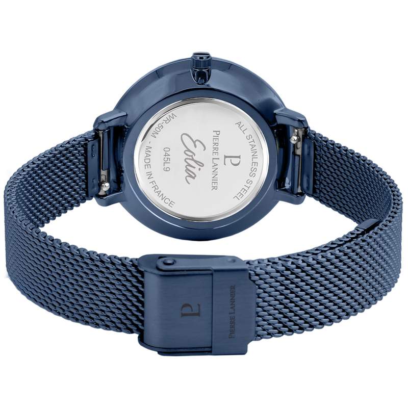 Montre Pierre Lannier femme acier doré rose bracelet acier bleu maille milanaise - vue 3