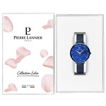 Pierre Lannier women's pink gold stainless steel watch with blue Milanese mesh bracelet - view D2
