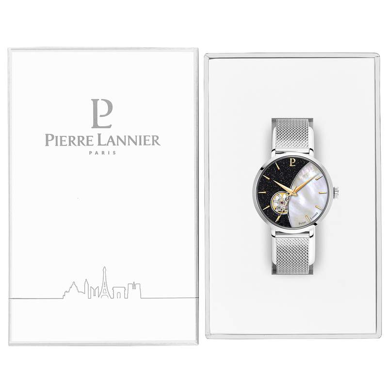 Montre Pierre Lannier femme automatique acier bracelet maille milanaise - vue D2