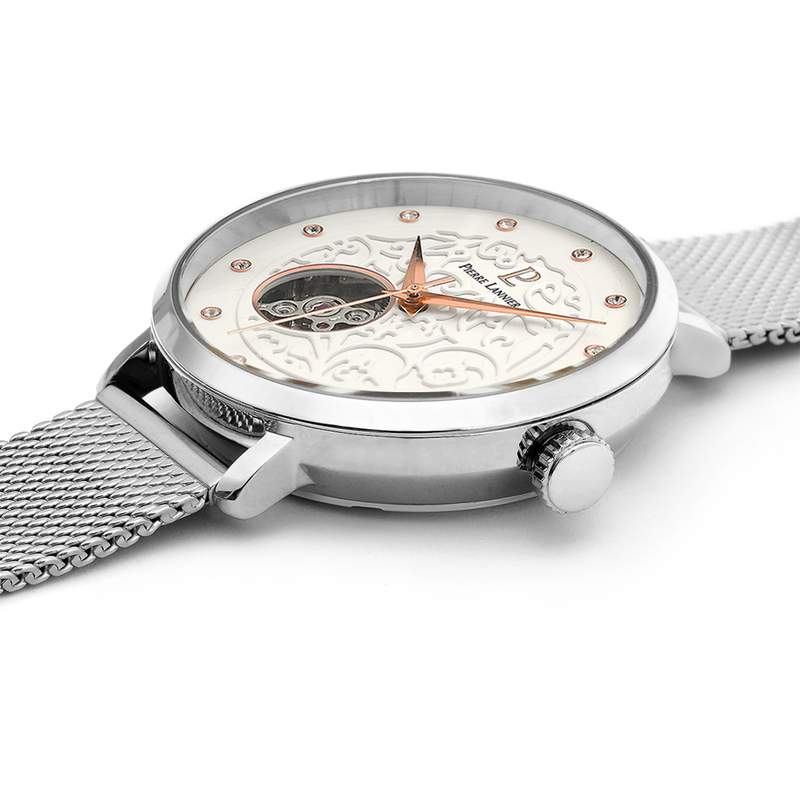 Montre Pierre Lannier femme automatique acier bracelet maille milanaise - vue 2