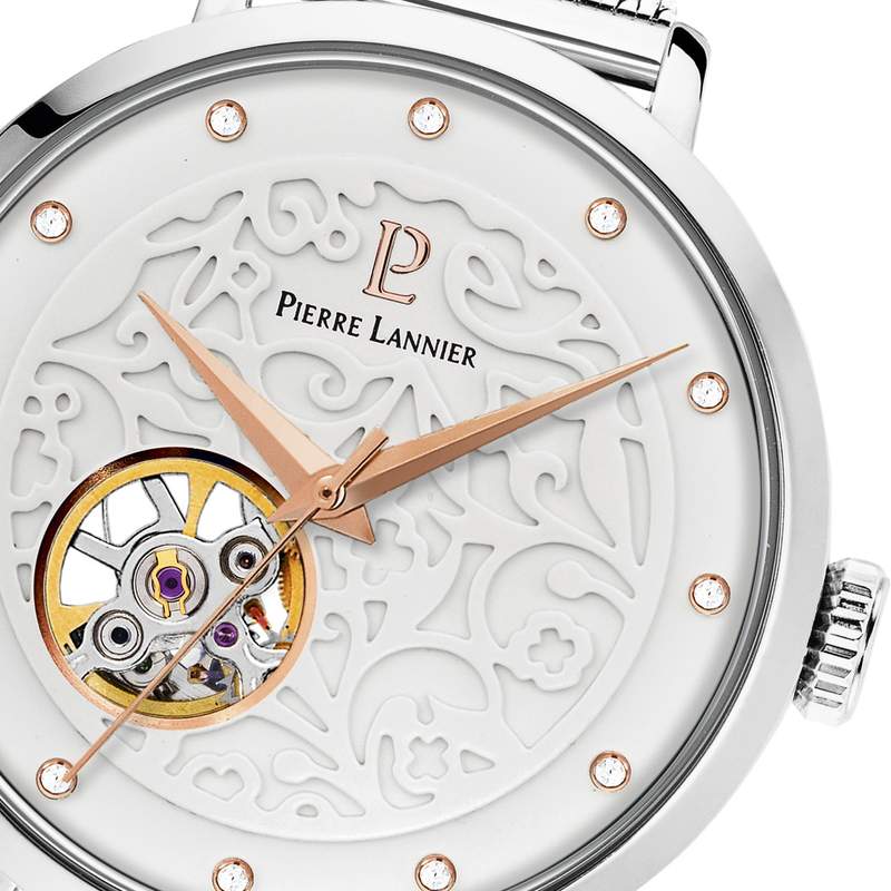 Montre Pierre Lannier femme automatique acier bracelet maille milanaise - vue D1