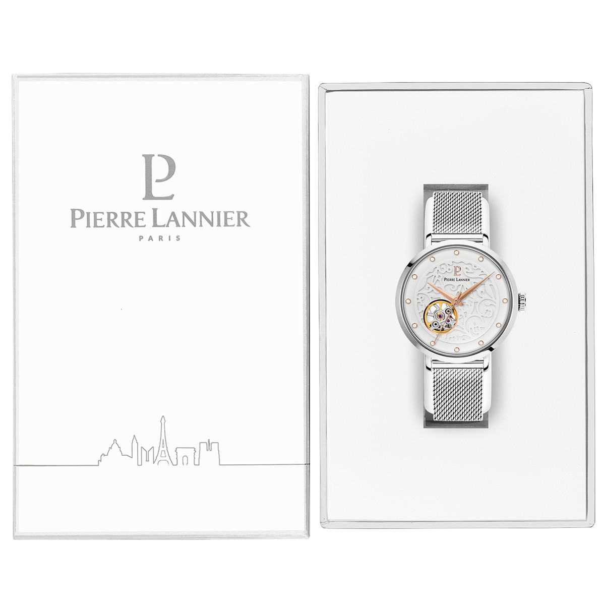 Montre Pierre Lannier femme automatique acier bracelet maille milanaise - vue D2