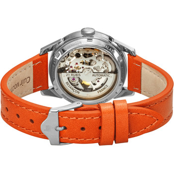 Lip dameshorloge van automatisch roestvrij staal met oranje leren band