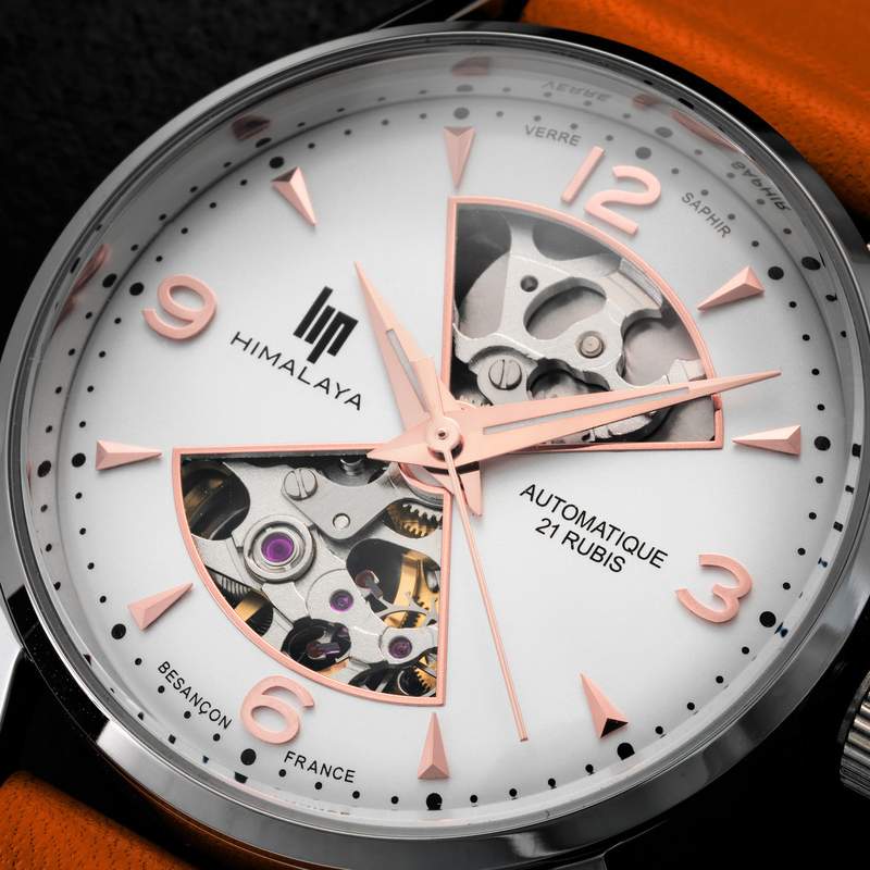Montre Lip femme automatique acier bracelet cuir orange - vue D1