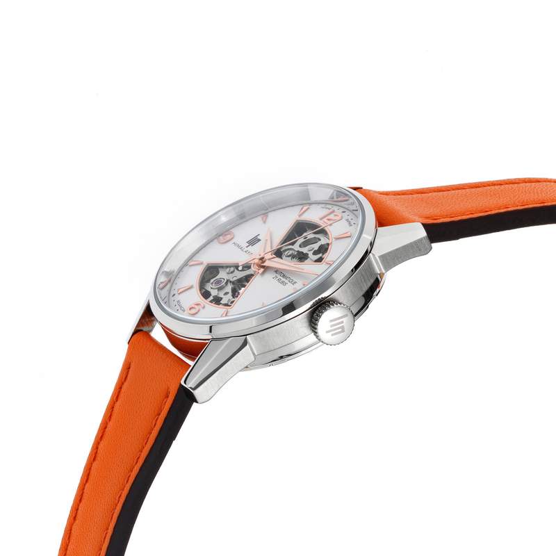Montre Lip femme automatique acier bracelet cuir orange - vue D2